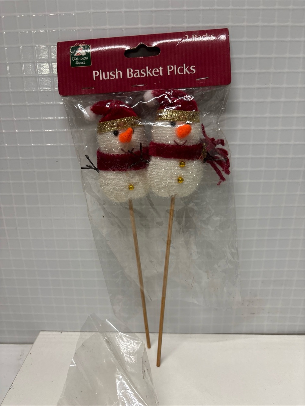 Holiday Plush Snowman Basket Picks - Red & White